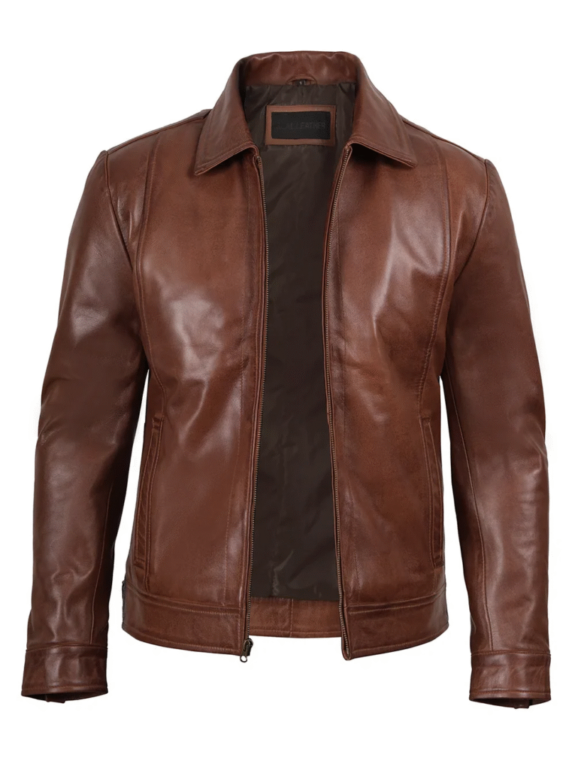 Mens Reeves Brown Harrington Real Leather Jacket - Image 2