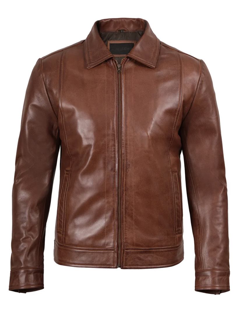 Mens Reeves Brown Harrington Real Leather Jacket