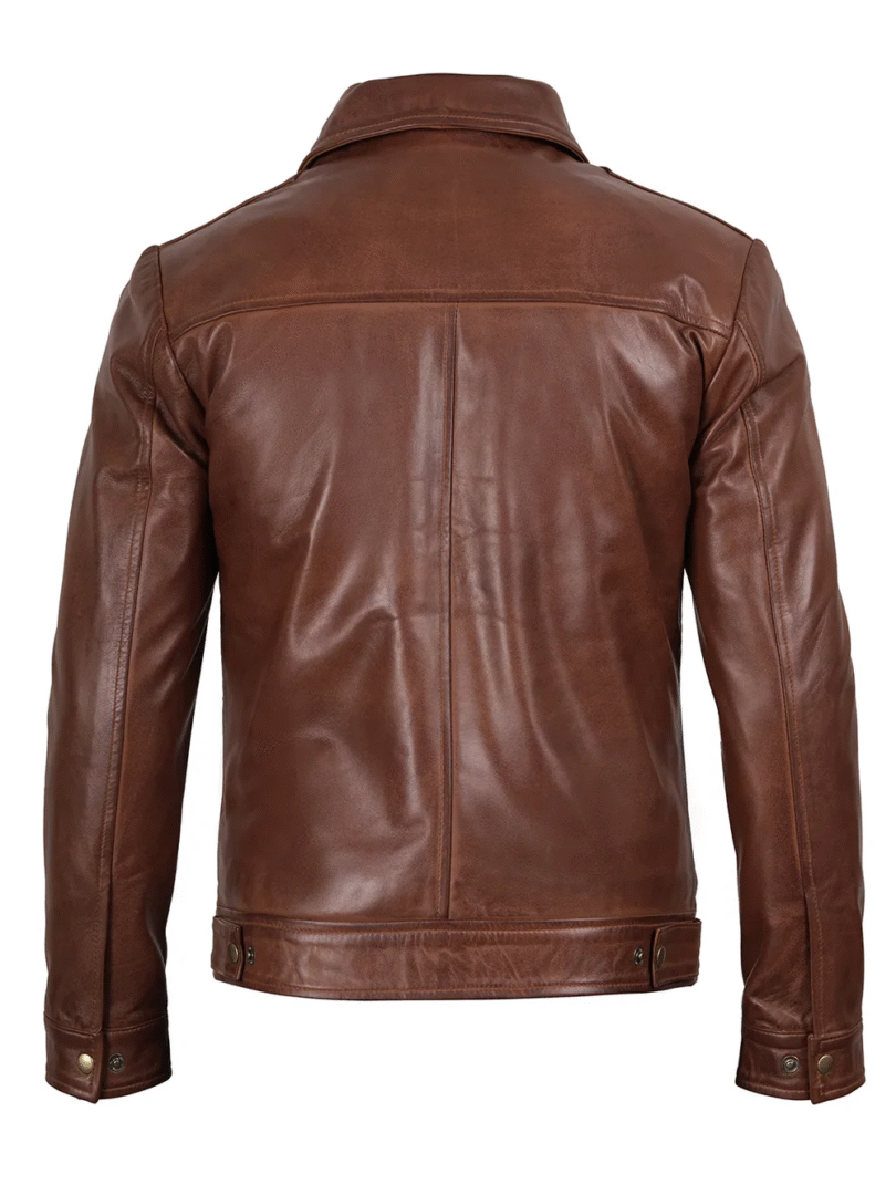 Mens Reeves Brown Harrington Real Leather Jacket - Image 3