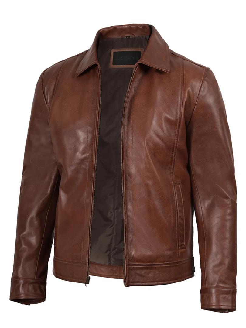 Mens Reeves Brown Harrington Real Leather Jacket - Image 4