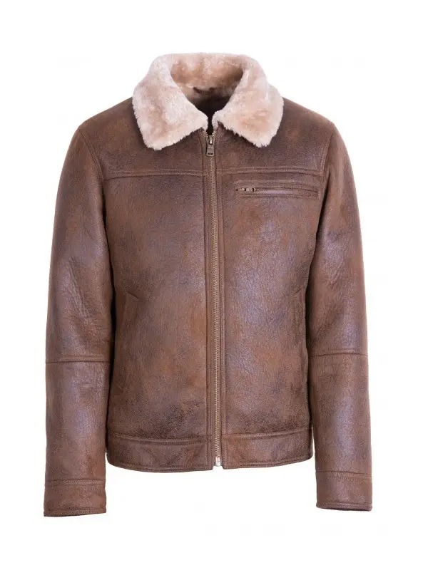 Men Brown Traditional Shearling Jacket - Image 4