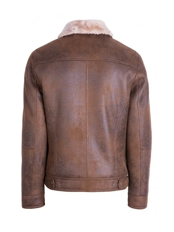 Men Brown Traditional Shearling Jacket - Image 3