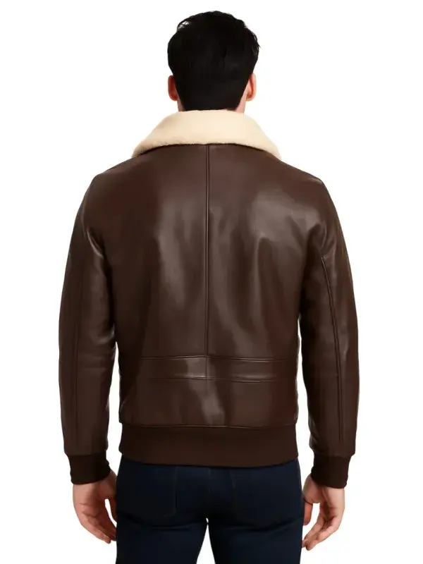 Men Brown Pilot Bomber Shearling Jacket - Image 2