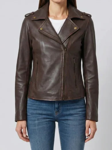 Women's Dark Brown Asymmetrical Leather Biker Jacket