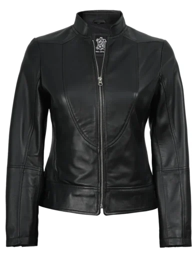 Amy Women's Black Cafe Racer Leather Jacket