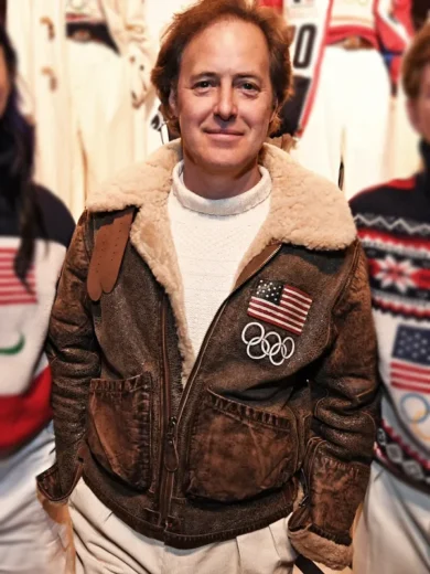 2026 Winter Olympics Team USA Brown Leather Flight Jacket