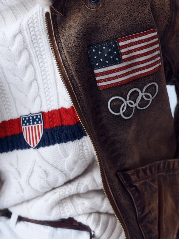 2026 Winter Olympics Team USA Brown Leather Flight Jacket