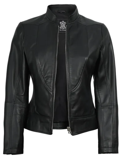 Amy Women's Black Cafe Racer Leather Jacket