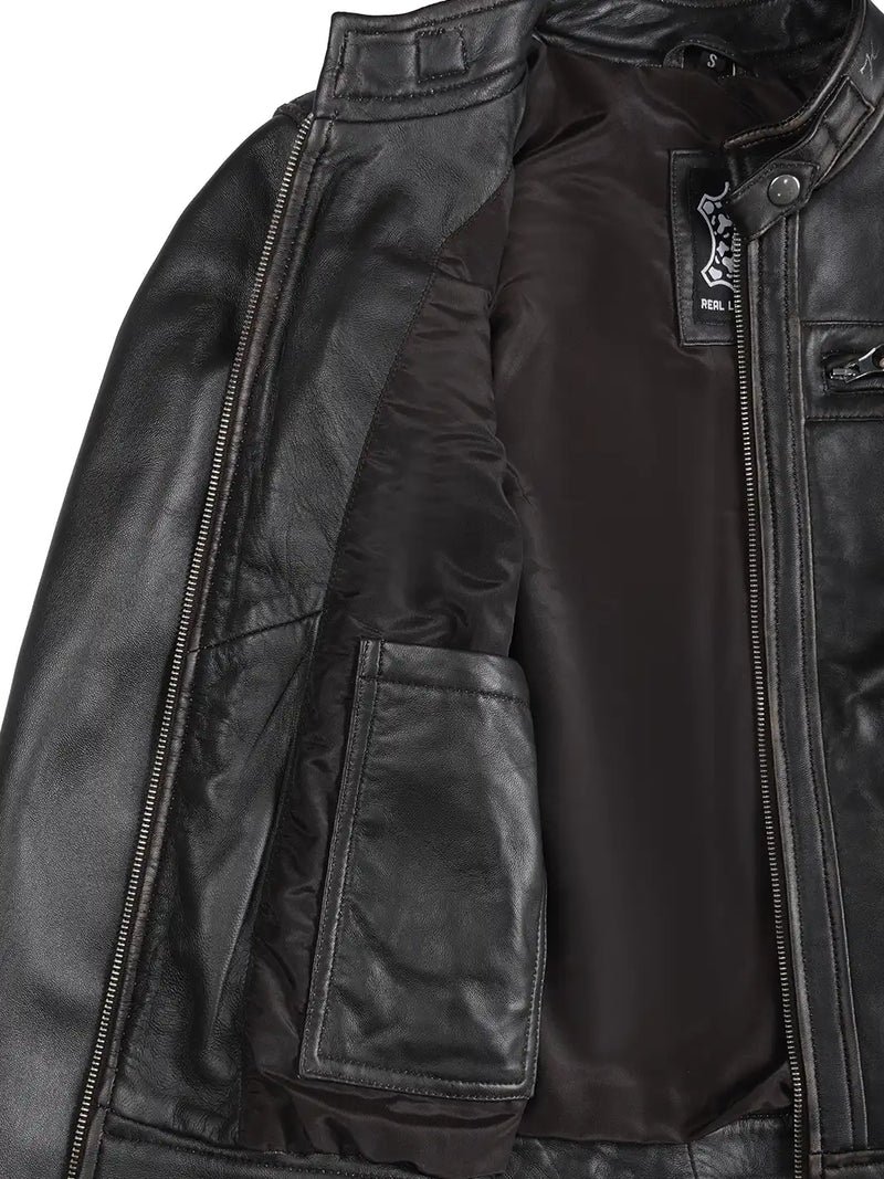 Diamond Women Rub Off Brown Leather Jacket