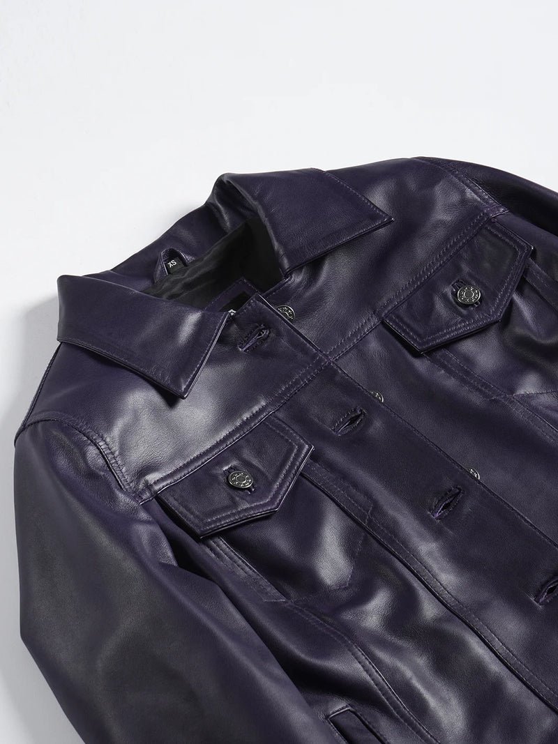 Fernando Women Purple Wax Leather Trucker Jacket