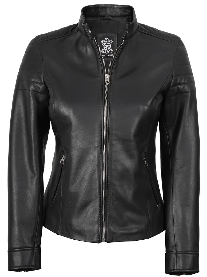 Women's Black Cafe Racer Leather Jacket