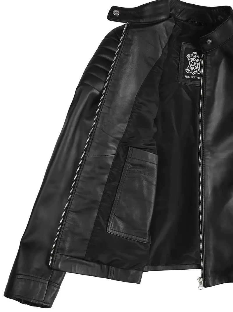 Women's Black Cafe Racer Leather Jacket