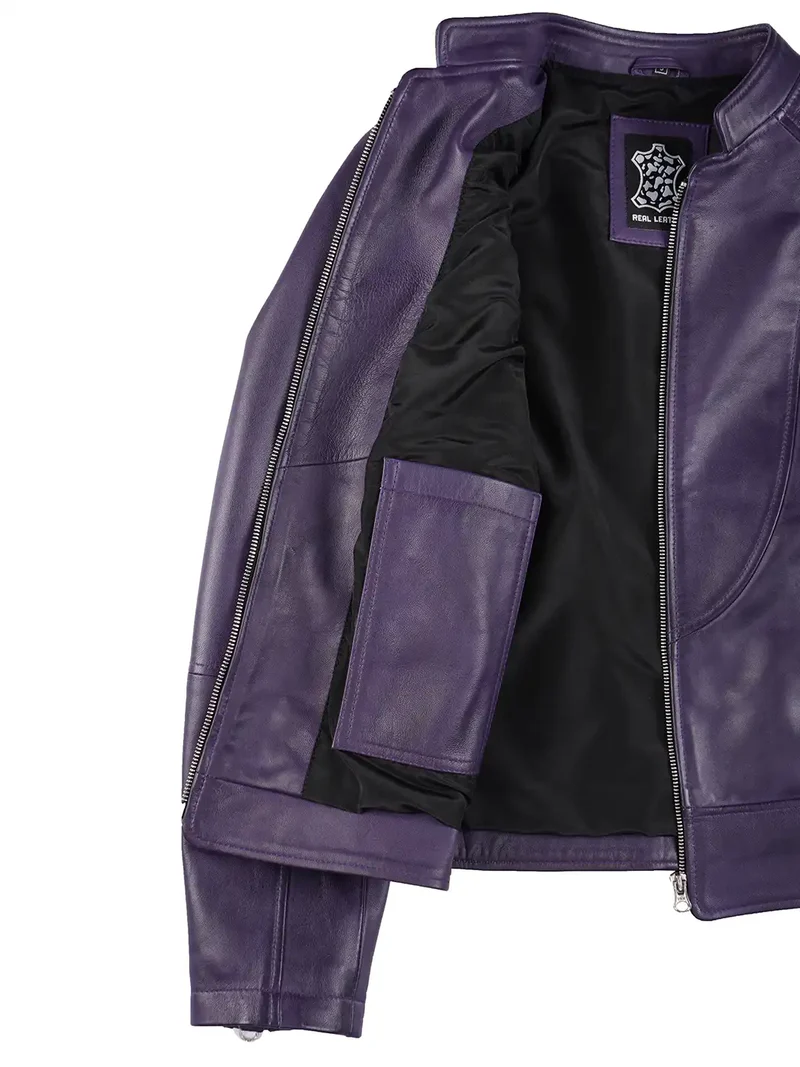 Amy Purple Cafe Racer Style Women's Leather Jacket