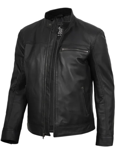 Bickford Mens Black Cafe Racer Style Real Leather Jacket
