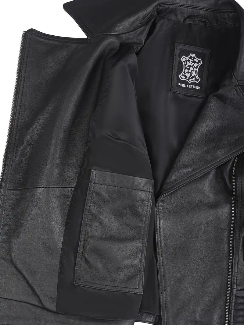 Women's Biker Style Black Leather Jacket