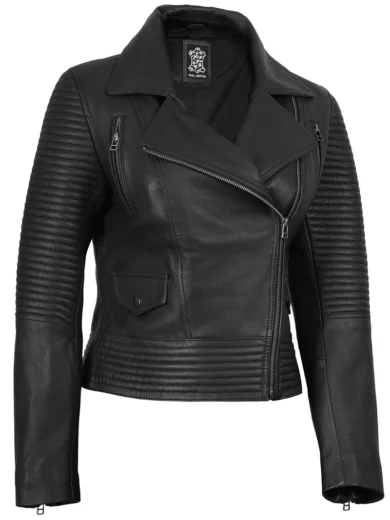 Women's Biker Style Black Leather Jacket