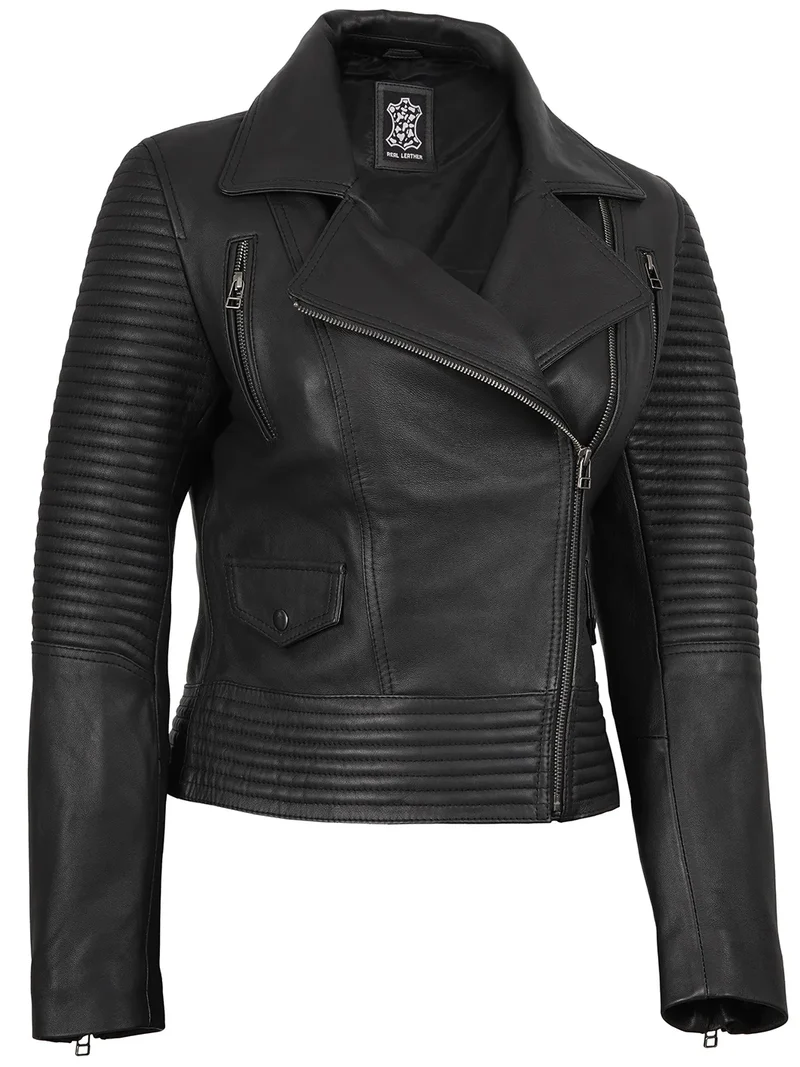 Women's Biker Style Black Leather Jacket