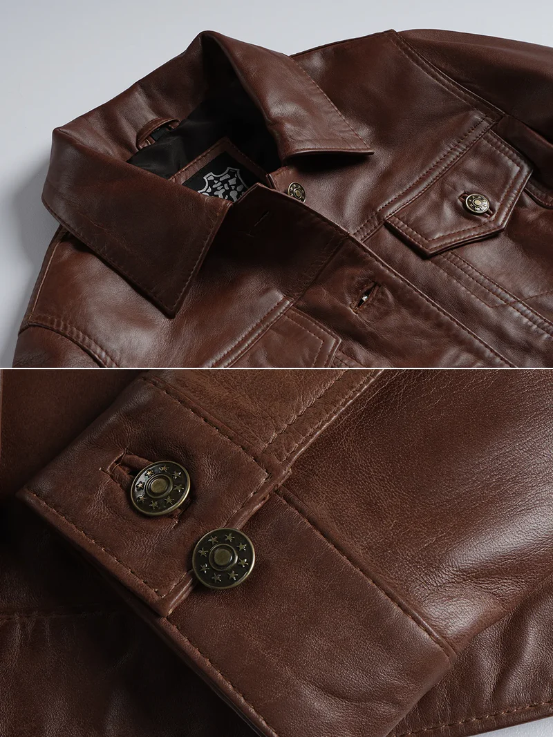 Fernando Womens Cognac Brown Leather Trucker Jacket