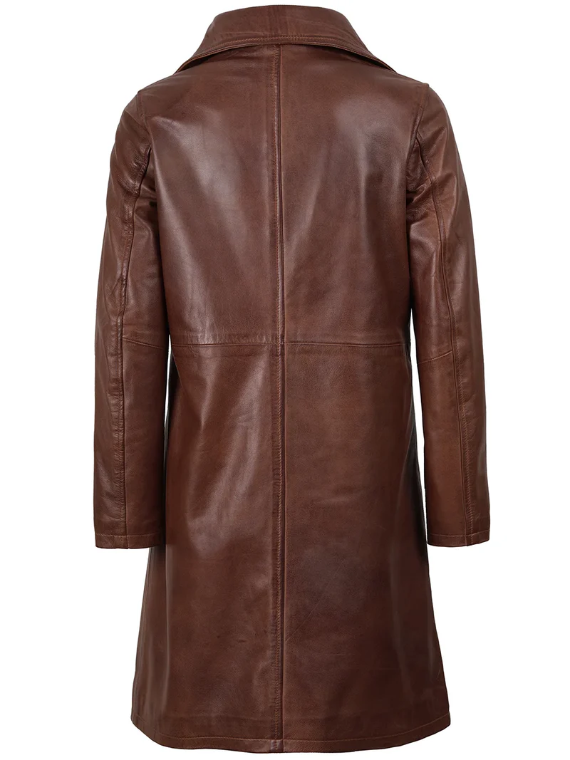 Women's Cognac Brown 3/4 Length Real Leather Coat