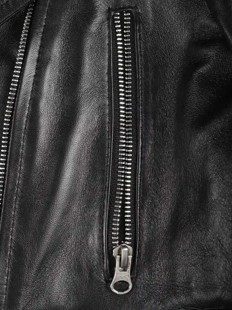 Colleen Women’s Cropped Black Biker Style Leather Jacket