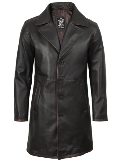 Men's Dark Brown 3/4 Length Real Leather Coat