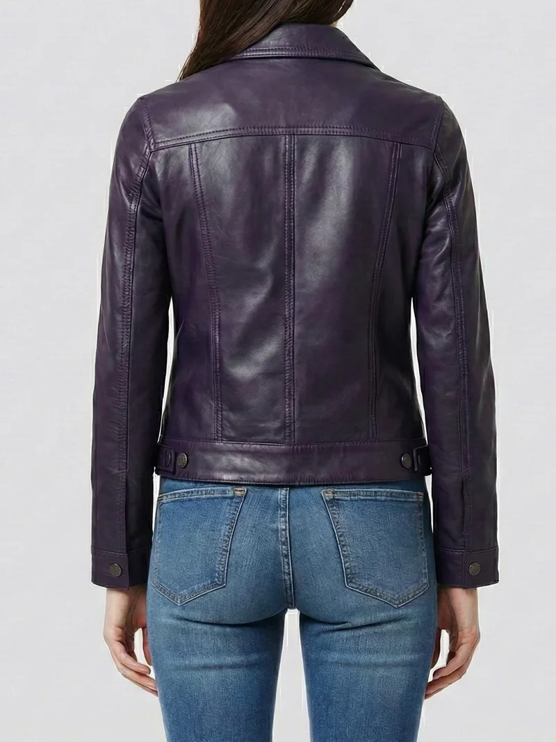 Fernando Women Purple Wax Leather Trucker Jacket