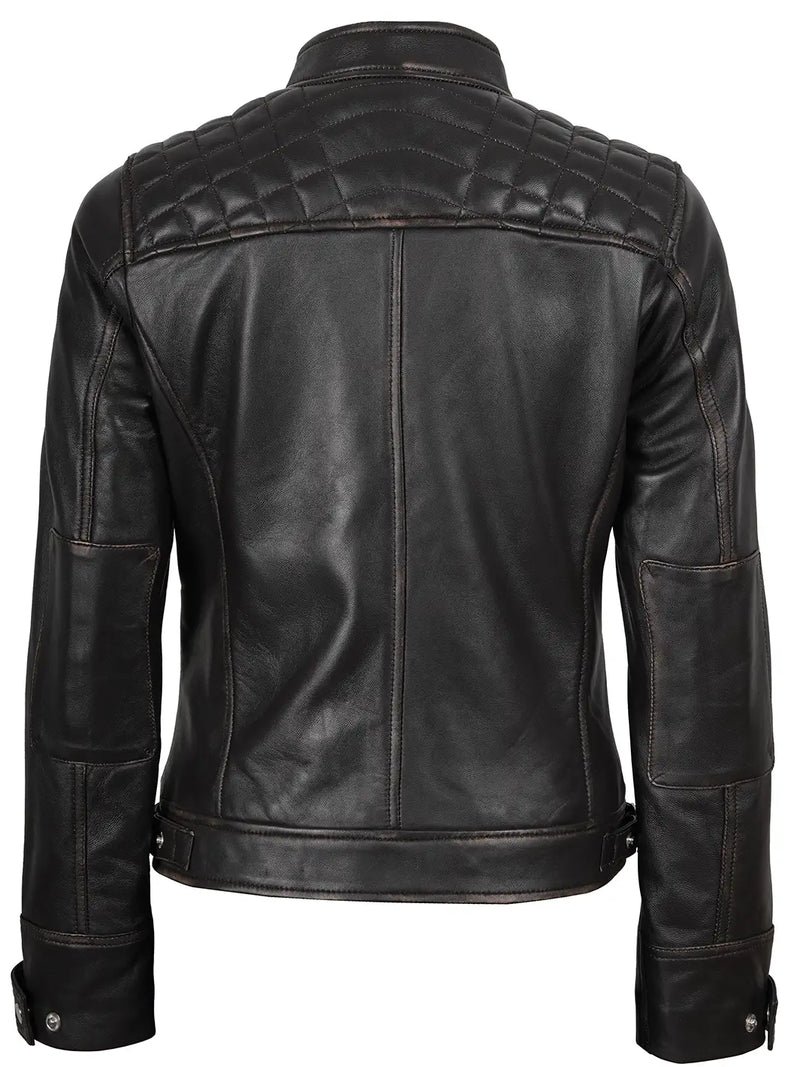 Diamond Women Rub Off Brown Leather Jacket