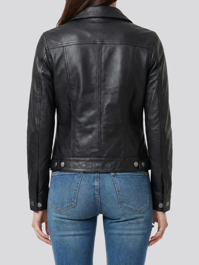 Fernando Women's Black Leather Trucker Jacket
