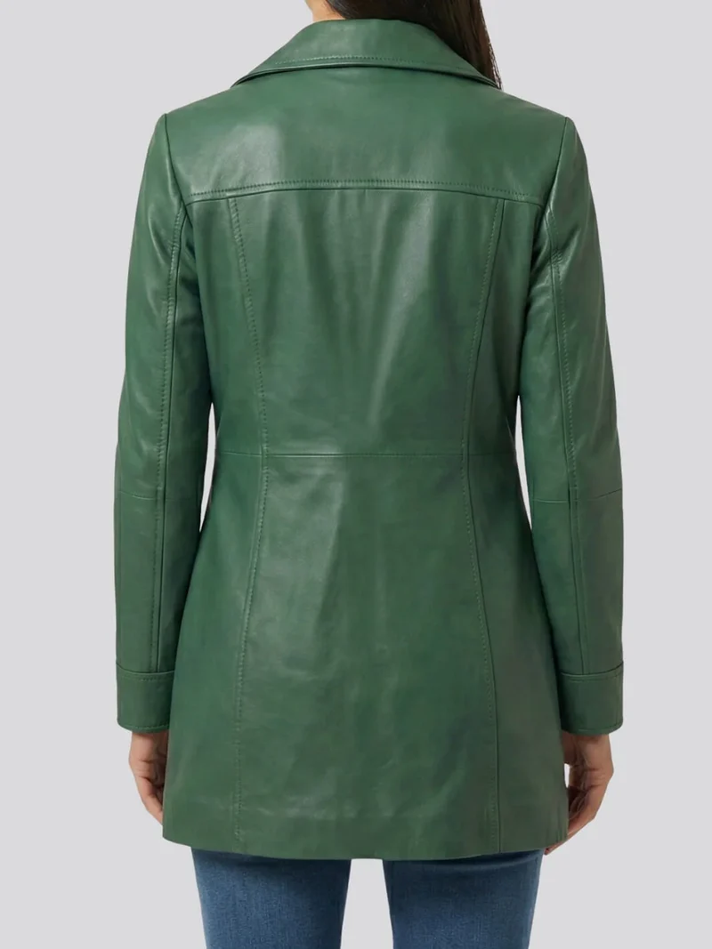 Kandis Women's Green Real Leather Car Coat