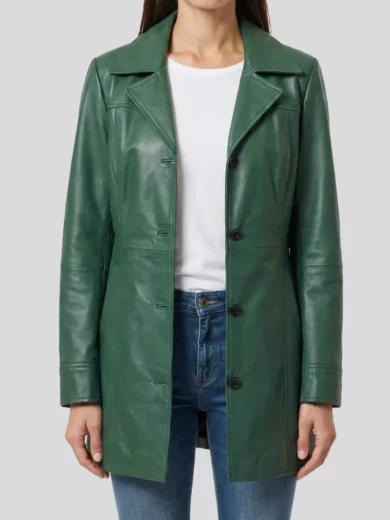 Kandis Women's Green Real Leather Car Coat