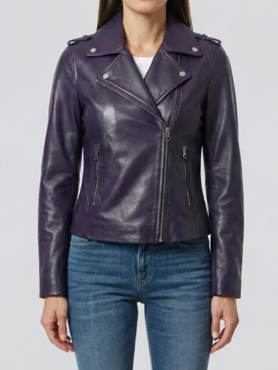 Kirsten Women's Purple Asymmetrical Biker Style Leather Jacket