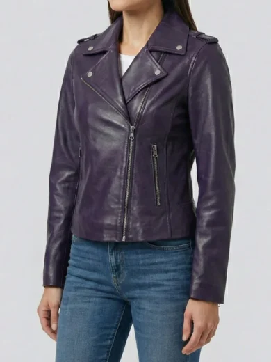 Kirsten Women's Purple Asymmetrical Biker Style Leather Jacket