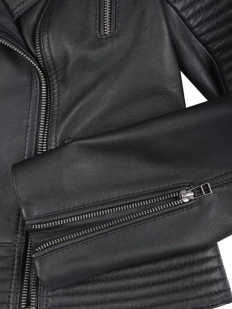 Women's Biker Style Black Leather Jacket
