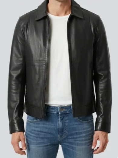 Men’s Black Lambskin Harrington Style Leather Jacket