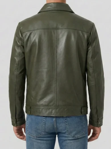 Men's Dark Green Harrington Leather Jacket