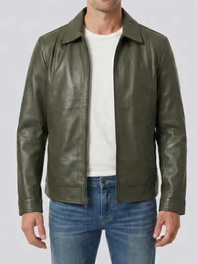 Men's Dark Green Harrington Leather Jacket