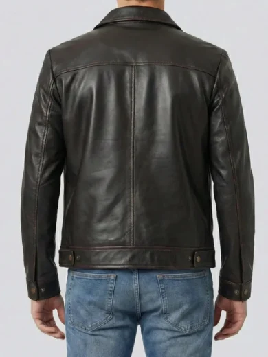 Mens Distressed Dark Brown Biker Style Leather Jacket