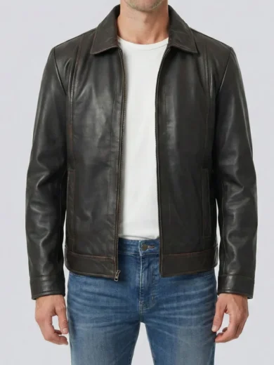 Mens Distressed Dark Brown Biker Style Leather Jacket