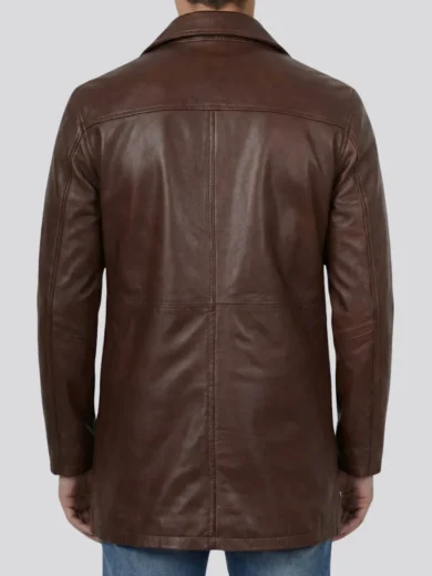 Mens Tan Brown 3/4 Length Real Lambskin Leather Coat