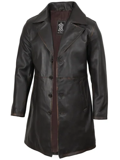 Men's Dark Brown 3/4 Length Real Leather Coat