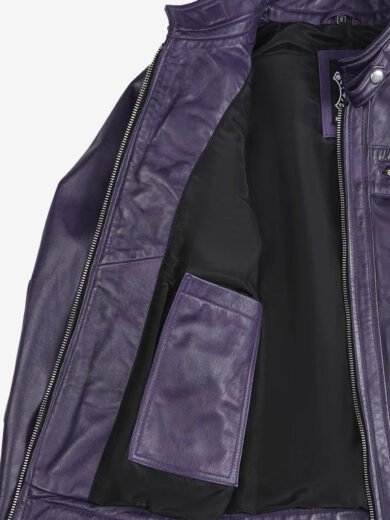 Johnson Women's Purple Quilted Cafe Racer Style Leather Jacket
