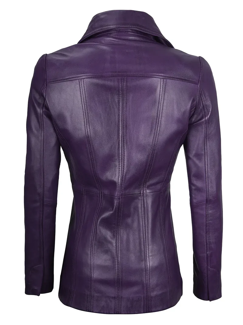 Purple Real Leather Blazer For Womens