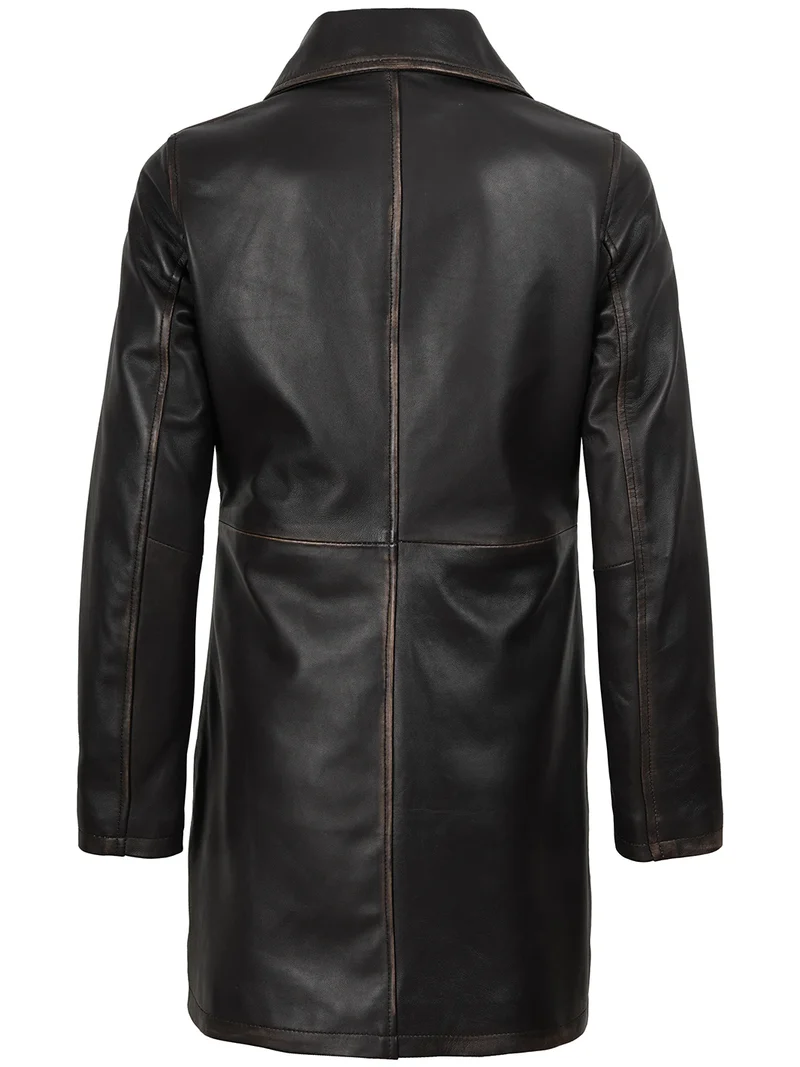 Winchester Women's Distressed Dark Brown Leather Coat