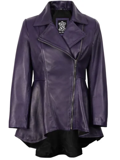 Women's Asymmetrical Purple Peplum Leather Jacket