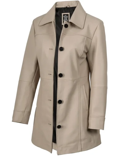 Kandis Women's Biege Real Leather Car Coat