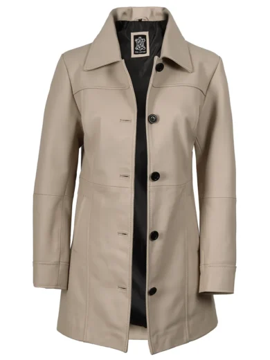 Kandis Women's Biege Real Leather Car Coat