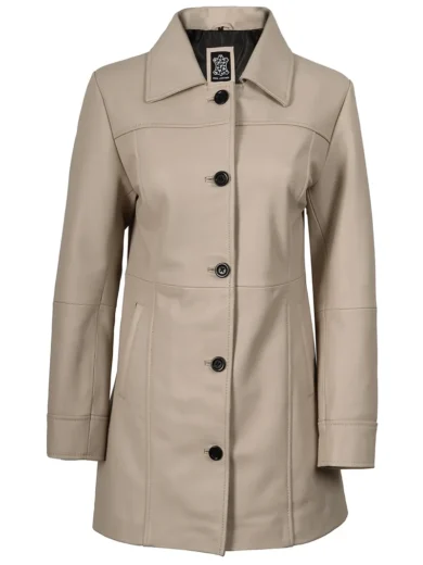 Kandis Women's Biege Real Leather Car Coat