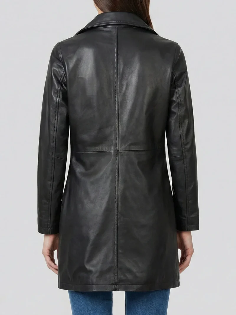 Women’s Black 3/4 Length Lambskin Leather Car Coat