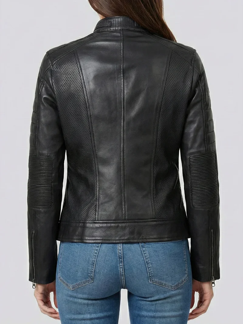 Austin Women's Black Cafe Racer Style Leather Jacket