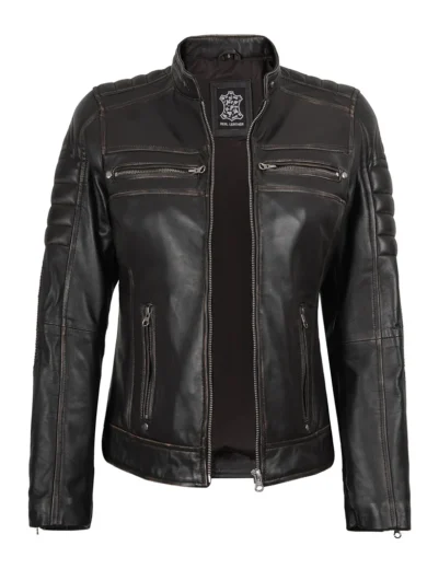 Women's Dark Brown Biker Style Leather Jacket